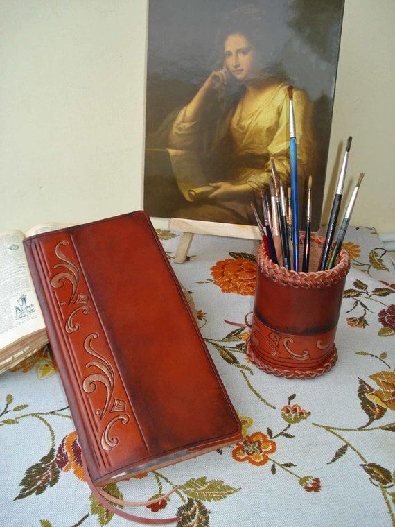 Leather Office Set – Handtooled Pen Holder ...