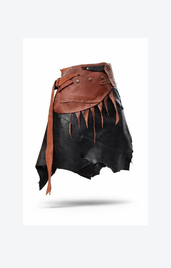 Handmade Leather Tribal Skirt | Viking Asymme...