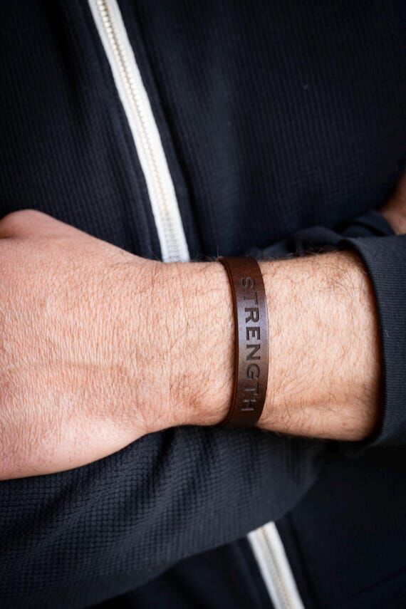 Mens Leather Bracelet, Custom Engraved Quote,...