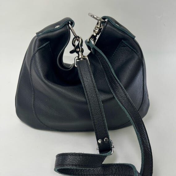 Black Leather Hobo Bag | UKSANA Slouchy Cross...