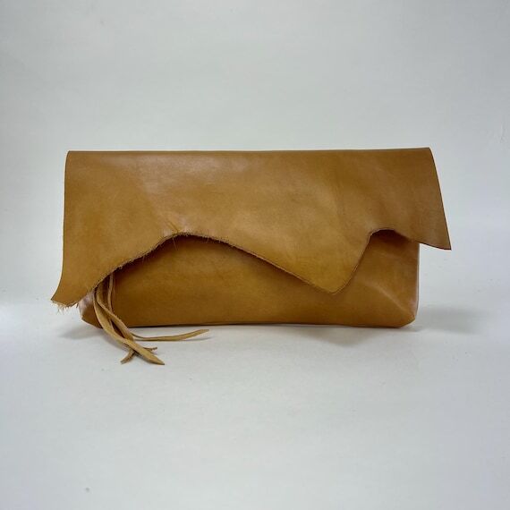 Raw Edge Clutch | Boho Leather Bag | Genuine...