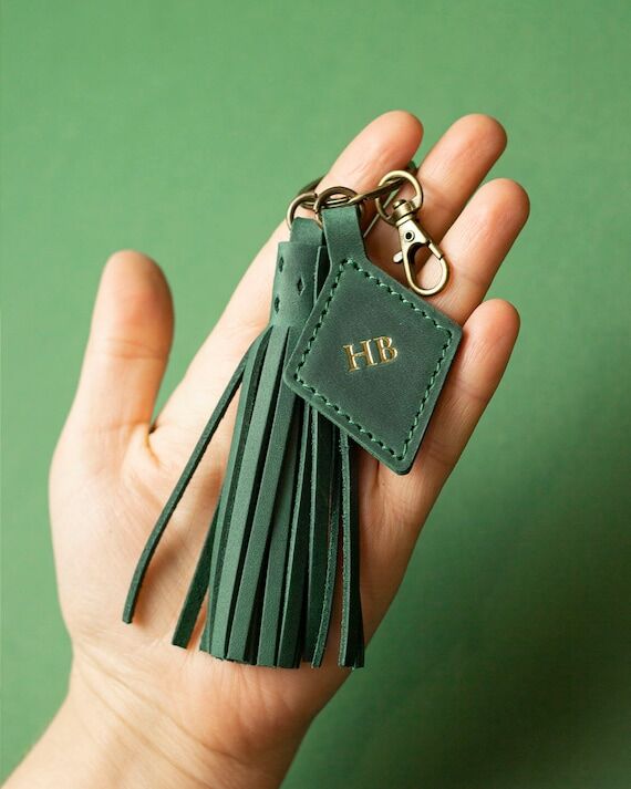 Leather Keychain Handbag Tassel Purse Charm C...