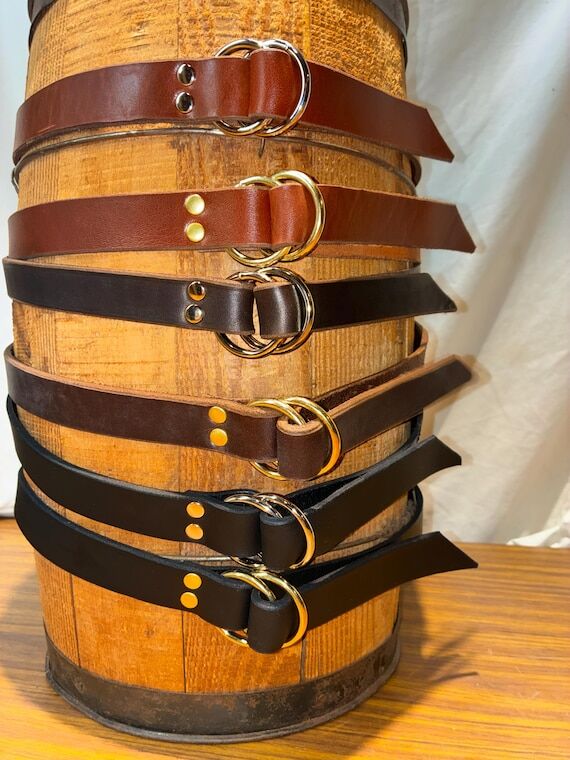 Handmade Double Ring Leather Belt Mens Womens...