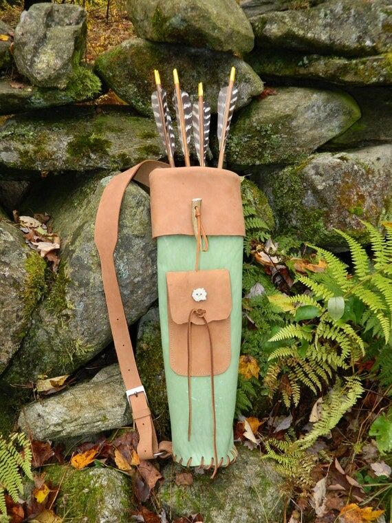 Handmade Green Leather traditional archery ba...