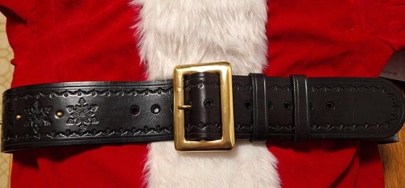 Handmade tooled 3 inch black leather santa be...