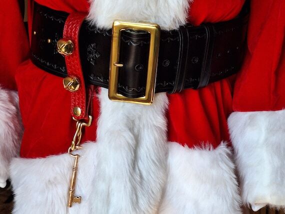 Handmade tooled 4 inch black leather santa b...