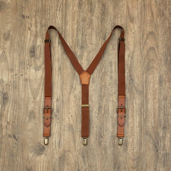 Elastic suspenders men brown suspenders Weddi...