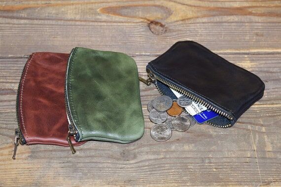 Horween Leather Zipper Wallet, Minimalist Zip...