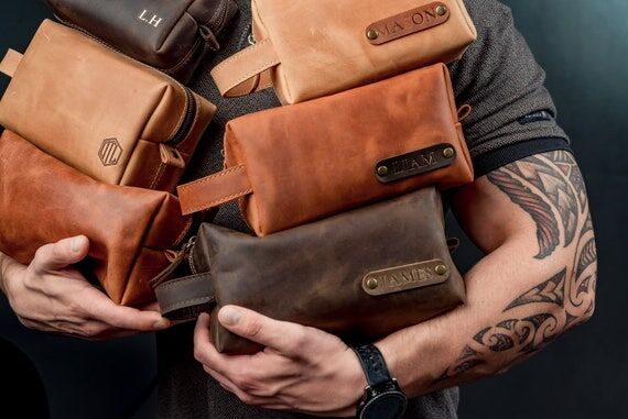 Personalized Crazy Horse Leather Dopp Kit –...