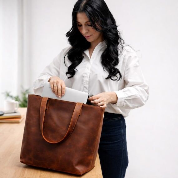 Large Leather Shopper Bag for Women — Overs...