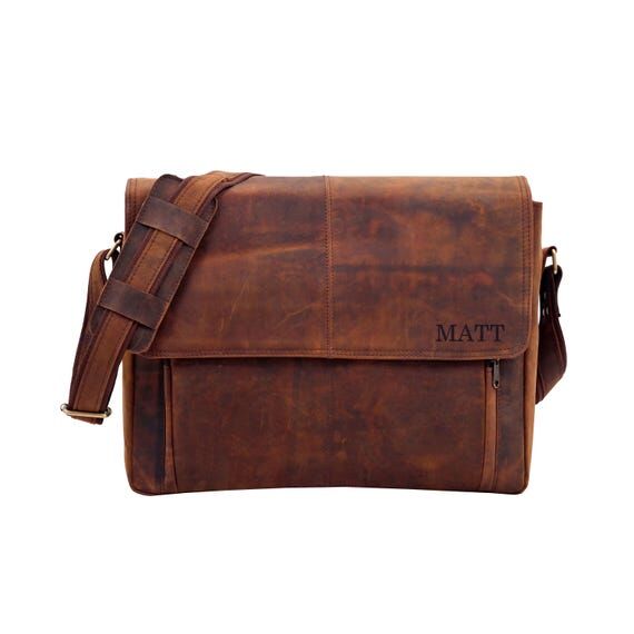 Personalized Leather Messenger Bag | Full Gra...