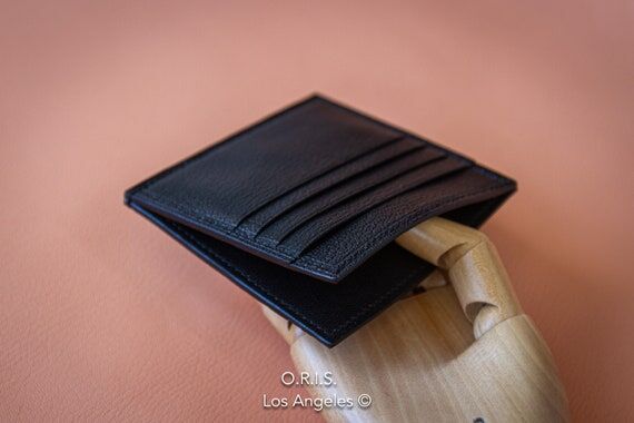 Black French Chèvre Card Wallet: Slim Leathe...