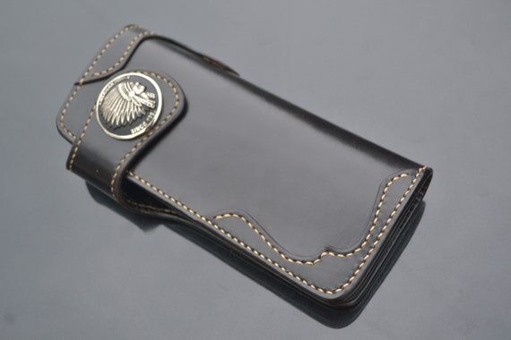 Personalized Leather Biker Wallet, Stainless ...
