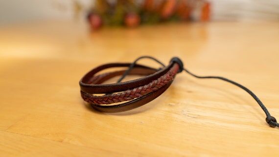 Genuine Leather Wrap Bracelet: Brown Braided ...