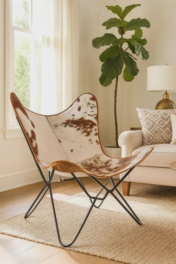 Handmade Cowhide Leather Butterfly Chair, Rus...