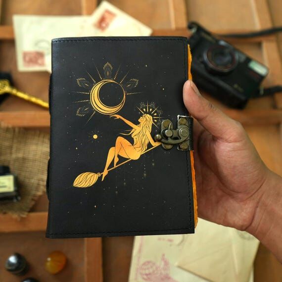 Handcrafted Black Leather Witch Journal – E...