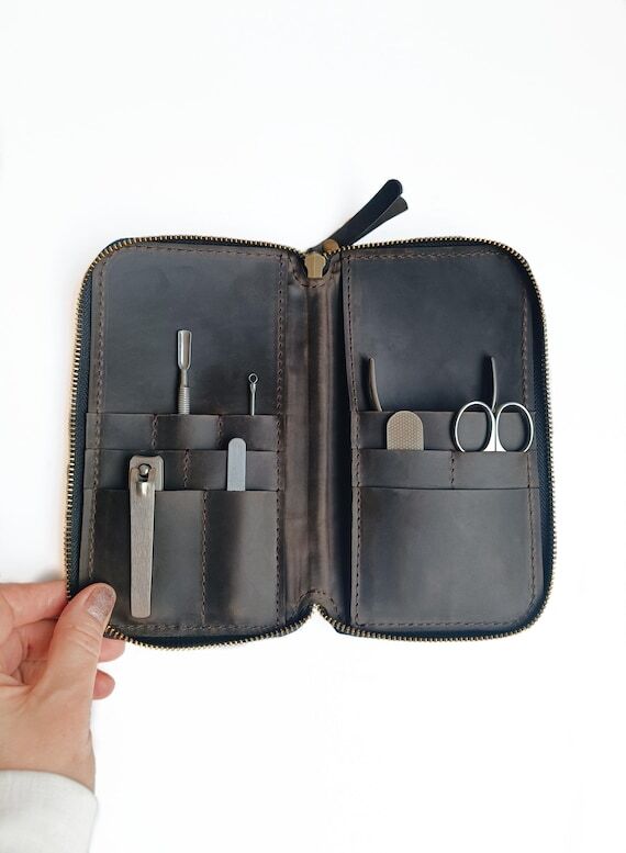Personalized Leather Manicure Set Case: Handm...