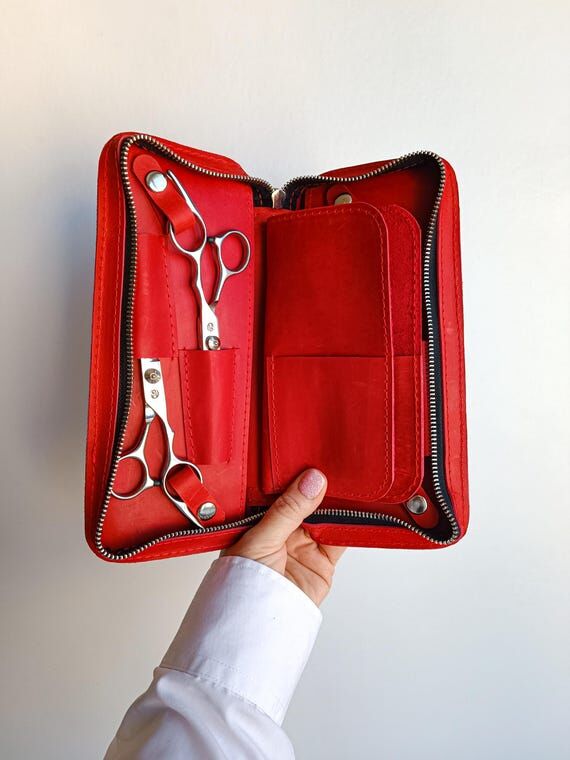 Personalized Leather Barber Tool Roll: Hair S...