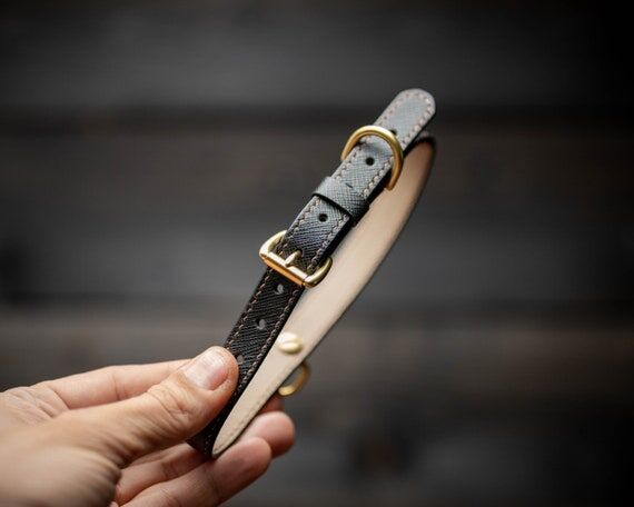 Handmade Leather Dog Collar: Saffiano Calfski...