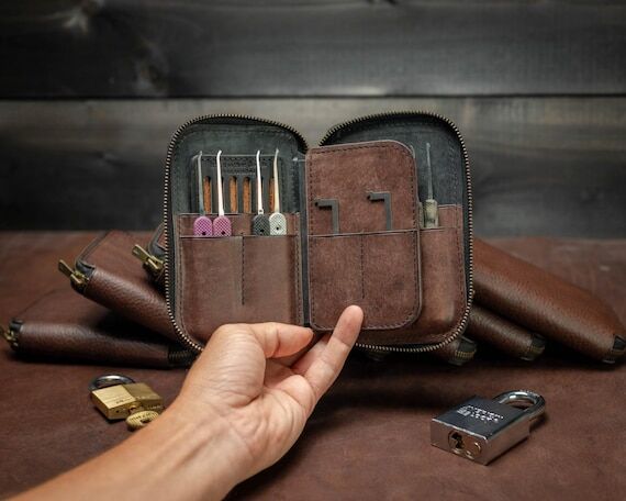 Handmade Rustic Leather Lock Pick Case with a...