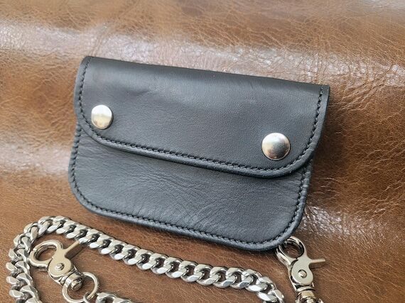 Black Veg Tan Leather Trucker Chain Wallet, H...
