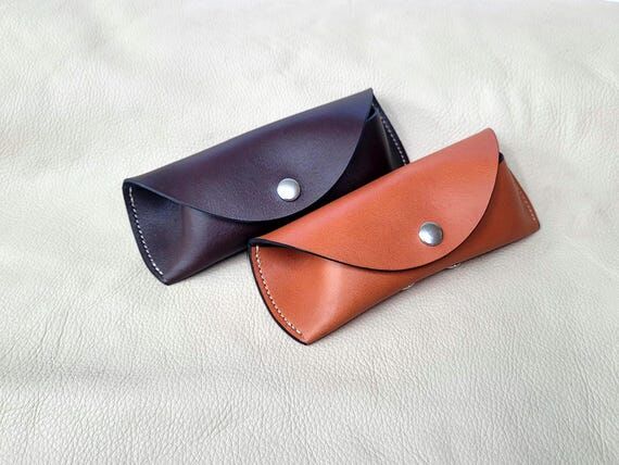 Handmade Brown Leather Glasses Case: Eyeglass...