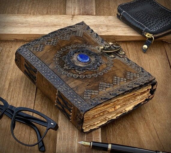 Embossed Leather Journal: Lapis Lazuli Stone,...