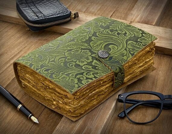 Garden Flower Leather Journal, Handmade Flora...