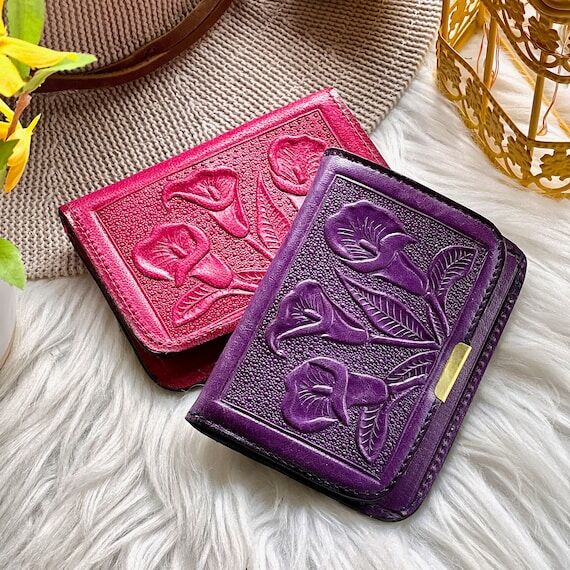 Handcrafted Embossed Floral Leather Wallet: S...