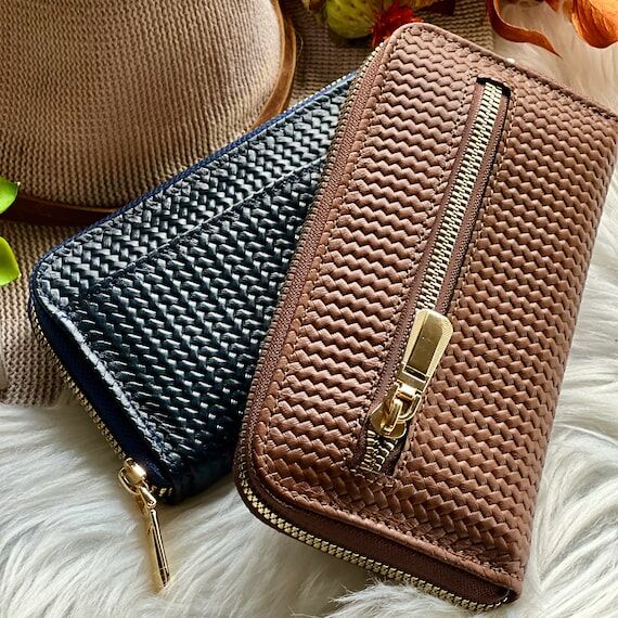 Woven Leather Zip Wallet: Handmade Women's Cl...