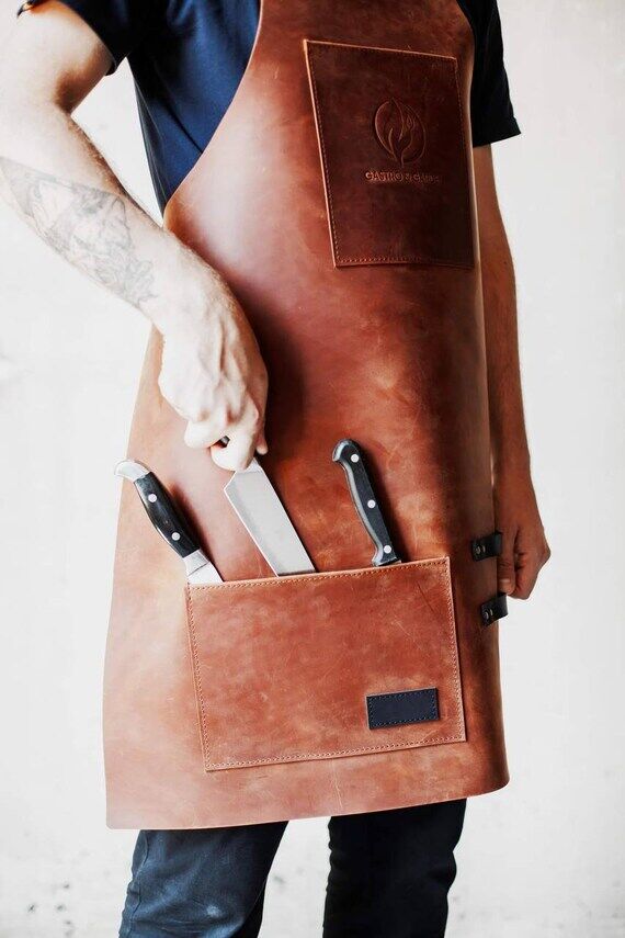 Custom Leather Apron for Men: Handmade BBQ Gr...