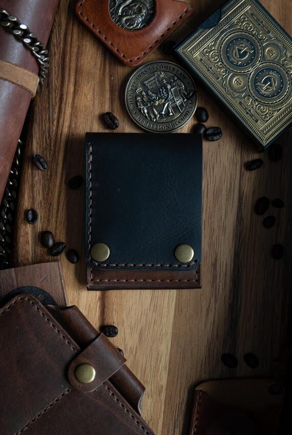 Handmade Dark Brown Leather Bifold Wallet: Th...