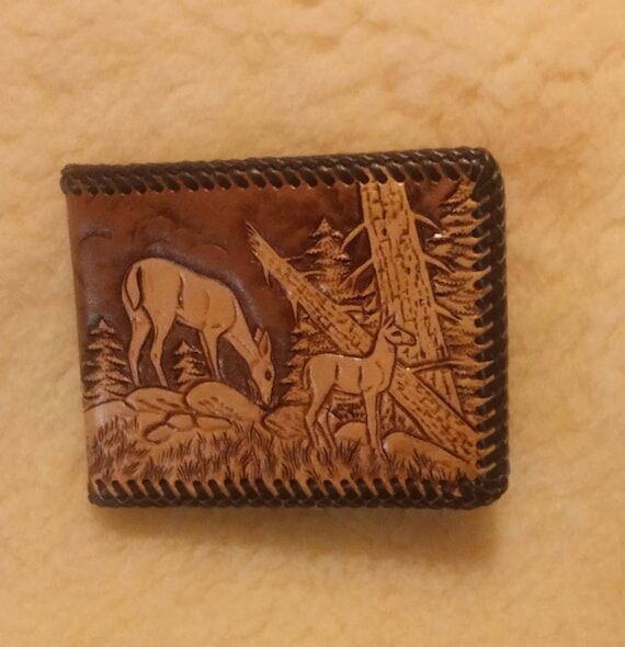 Leather Wallet with Scenic Deer Design...