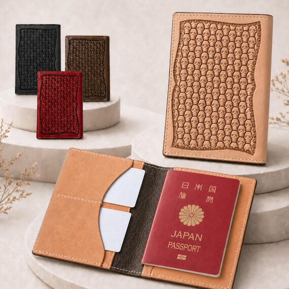 Handmade Leather Passport Holder, Hand Carved...