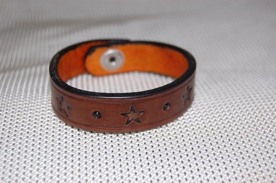 Handmade Tooled Leather Cuff Bracelet: (No Social Media) C...