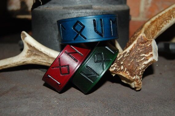 Handmade Leather Runic Bracelet: Nordic Vikin...