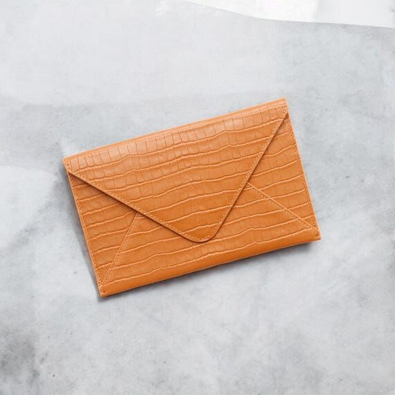 Personalized Leather Envelope Wallet, Croc Pr...