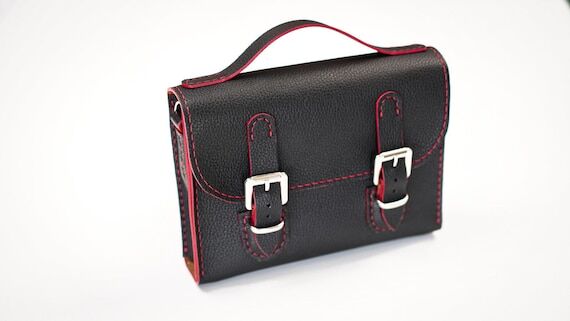 Small Black Leather Messenger Bag – Red Sti...
