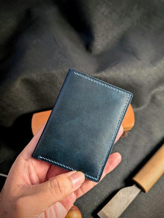 Handcrafted Blue Leather Vertical Wallet – ...