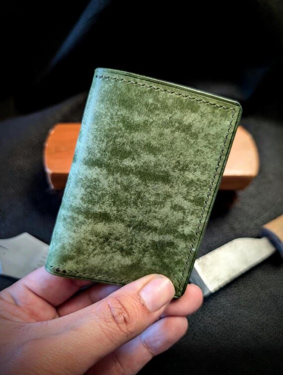 Handcrafted Green Leather Vertical Wallet –...