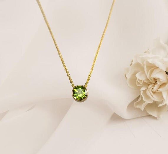 Tiny Genuine Peridot Necklace, August Birthst...