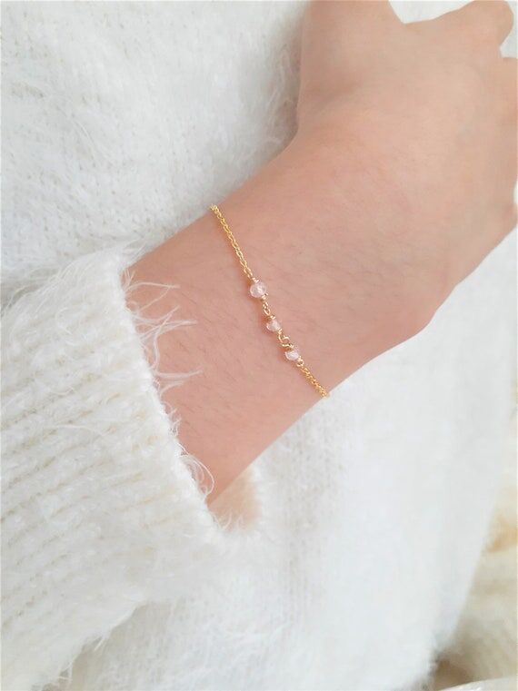 Dainty Rose Quartz Bracelet, Bracelets for Wo...