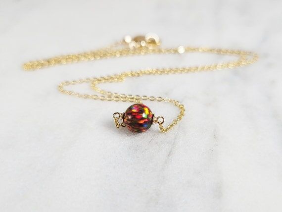 Red Fire Opal Necklace, October Birthstone / ...