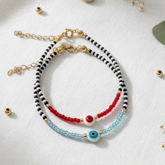 Evil Eye Beaded Bracelet Blue & Red, White ...