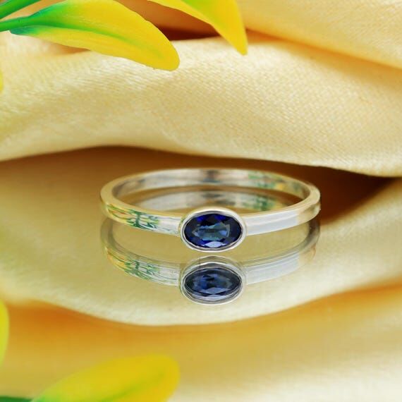 Handmade Blue Sapphire Ring, Ethnic 925 Sterl...