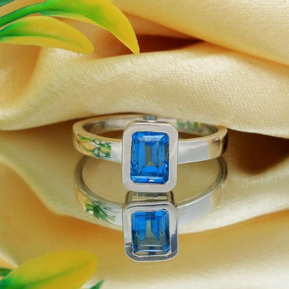 Handmade Emerald Cut London Blue Topaz Sterli...