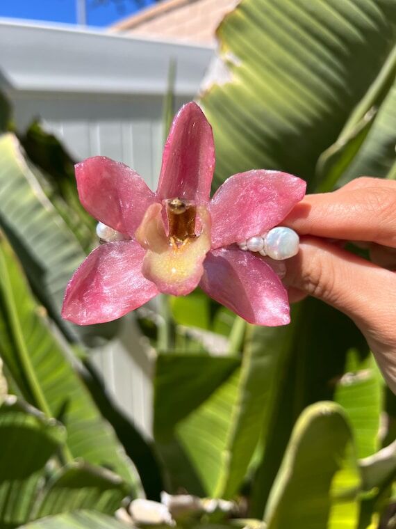 Pink Orchid Hair Clip, Handmade Floral Hair A...