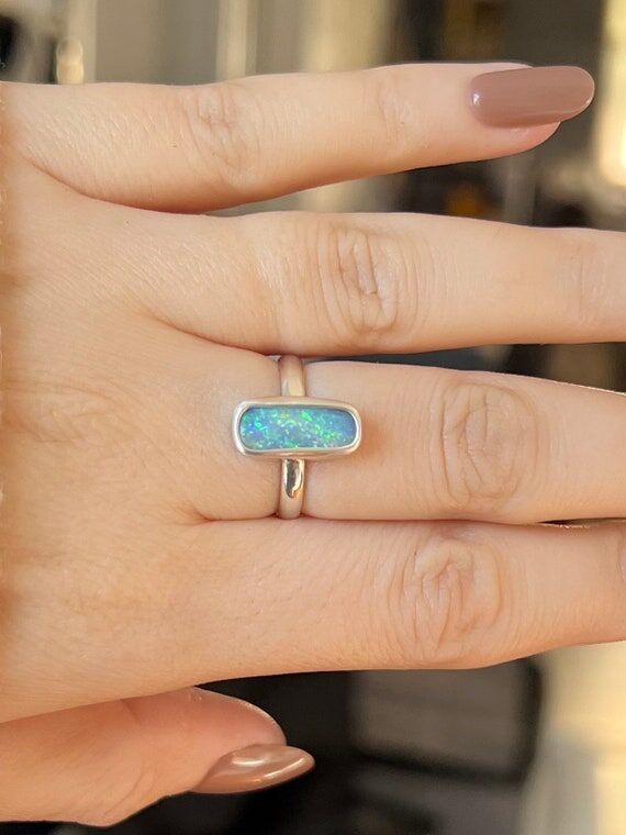 Australian Opal Sterling Silver Ring: Handmad...