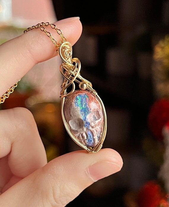 Matrix Opal Skull Pendant: 14k Gold Filled Wi...