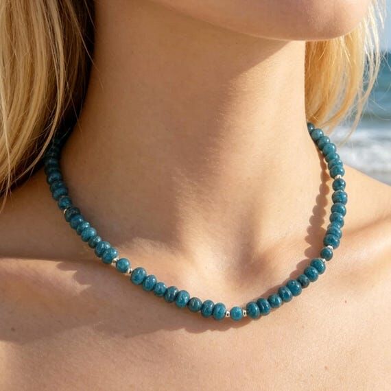 Blue Apatite Necklace, Faceted Gemstone Neckl...